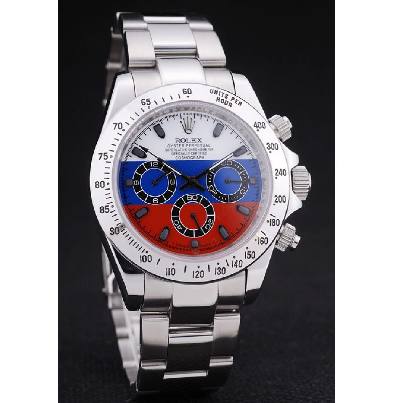 Aaa replica watch Bracelet Cosmograph 7473 Silver Flag Rolex Daytona Russian Dial 0722